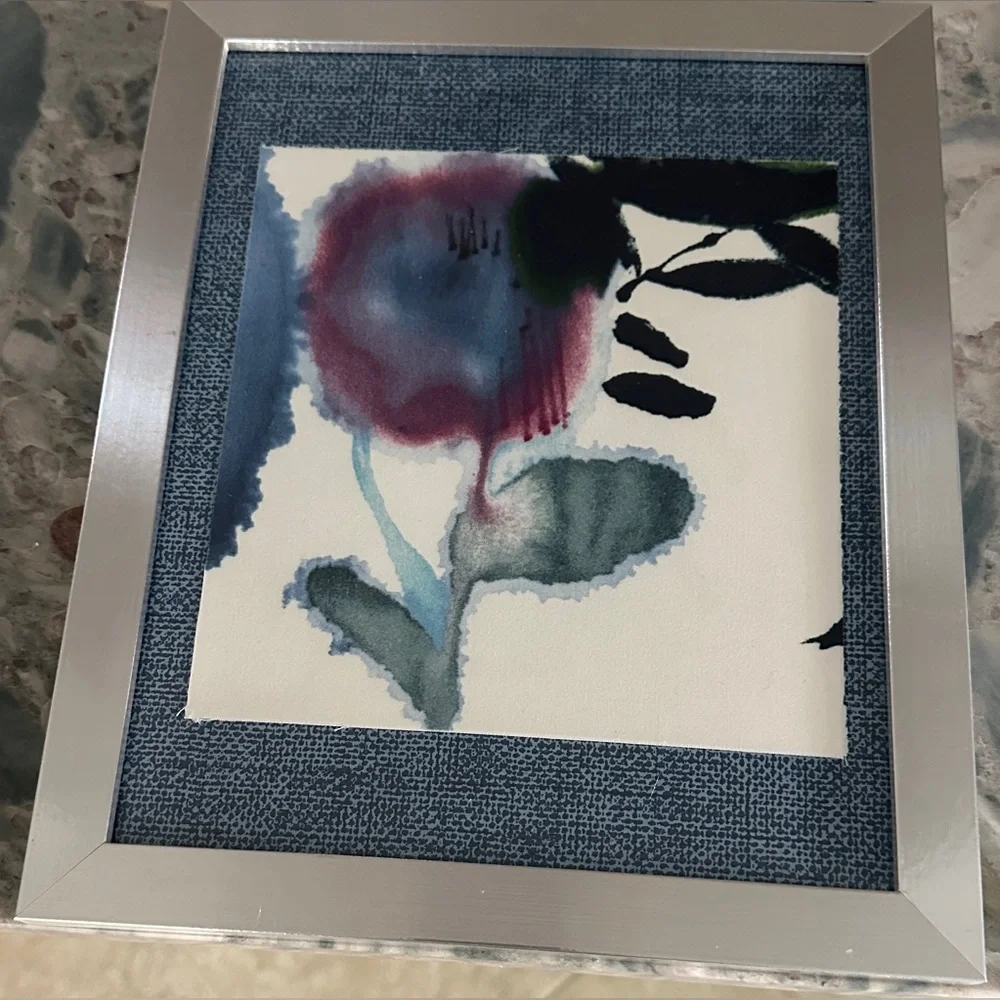 Abstract Mixed Media Floral Art in Silver Frame - One of a Kind - Picture 2 of 4